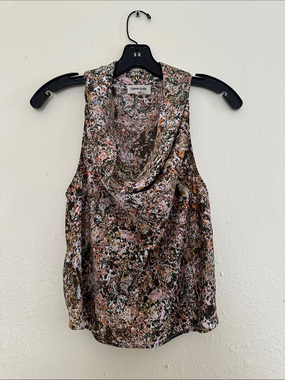 Floral Print Cowl Neck Halter Top - Pink & Olive EUC